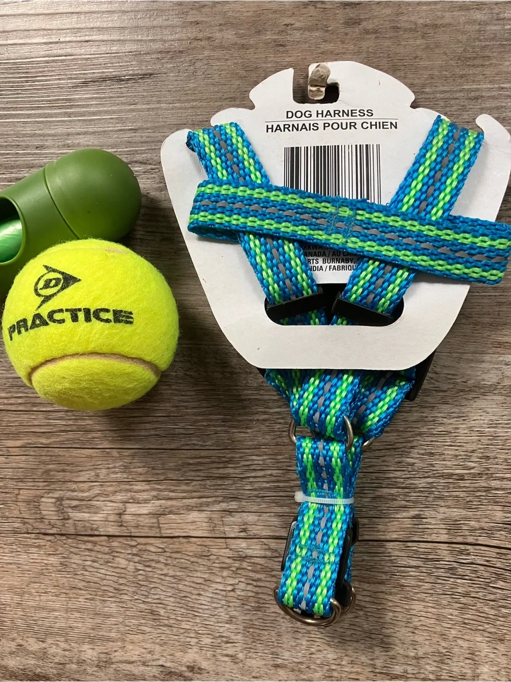 Greenbrier M Adjustable Dog Harness AND tennis ball with waste dispenser/bags